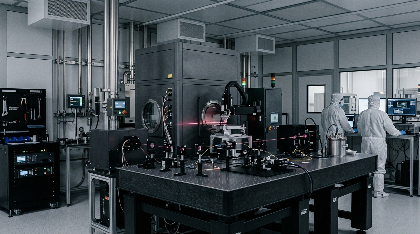 Instalación de litografía en sala blanca de semiconductores fotónicos Khora